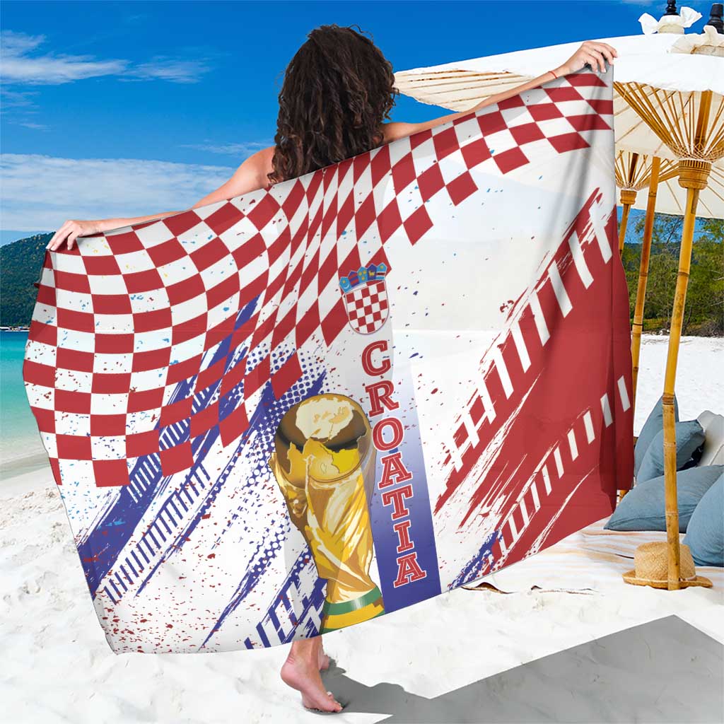 Croatia Football WC2026 White Sarong Hrvatska Grunge Checkerboard - Wonder Print Shop
