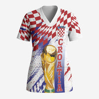 Croatia Football Custom WC2026 White Scrub Top Hrvatska Grunge Checkerboard - Wonder Print Shop