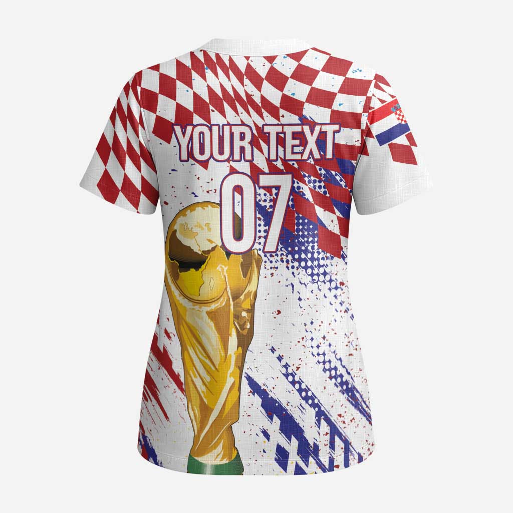 Croatia Football Custom WC2026 White Scrub Top Hrvatska Grunge Checkerboard - Wonder Print Shop