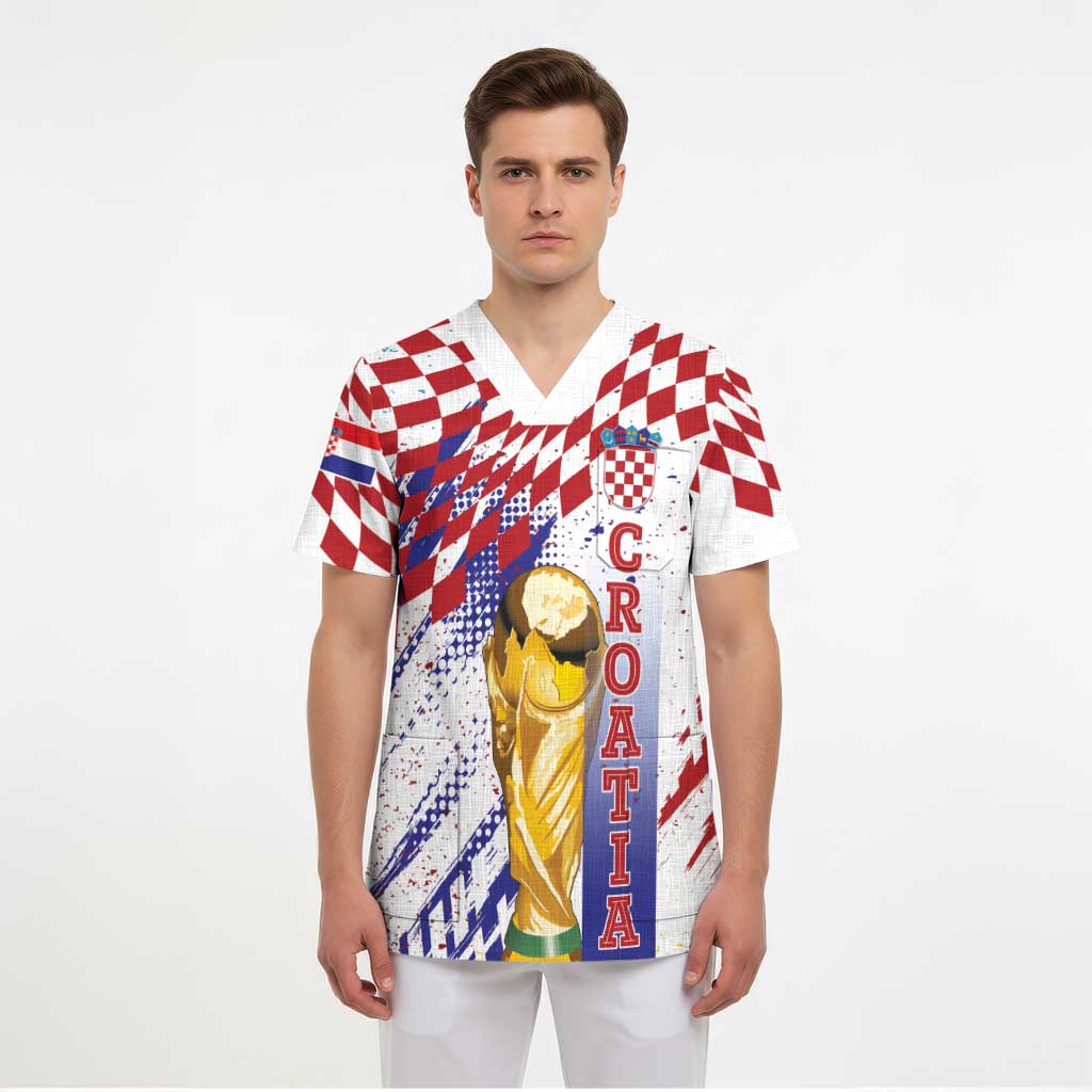 Croatia Football Custom WC2026 White Scrub Top Hrvatska Grunge Checkerboard - Wonder Print Shop