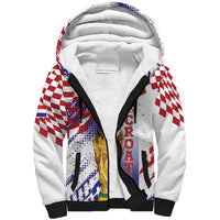 Croatia Football Custom WC2026 White Sherpa Hoodie Hrvatska Grunge Checkerboard - Wonder Print Shop