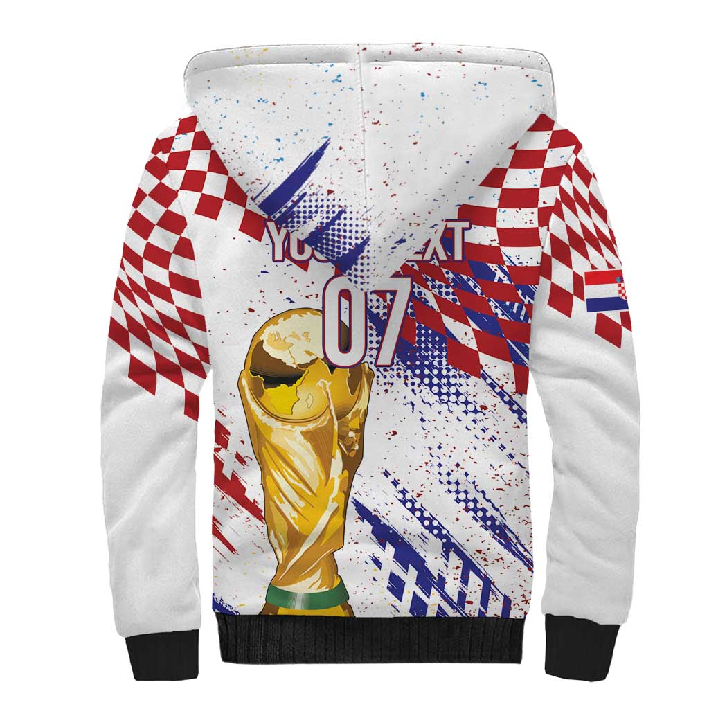 Croatia Football Custom WC2026 White Sherpa Hoodie Hrvatska Grunge Checkerboard - Wonder Print Shop