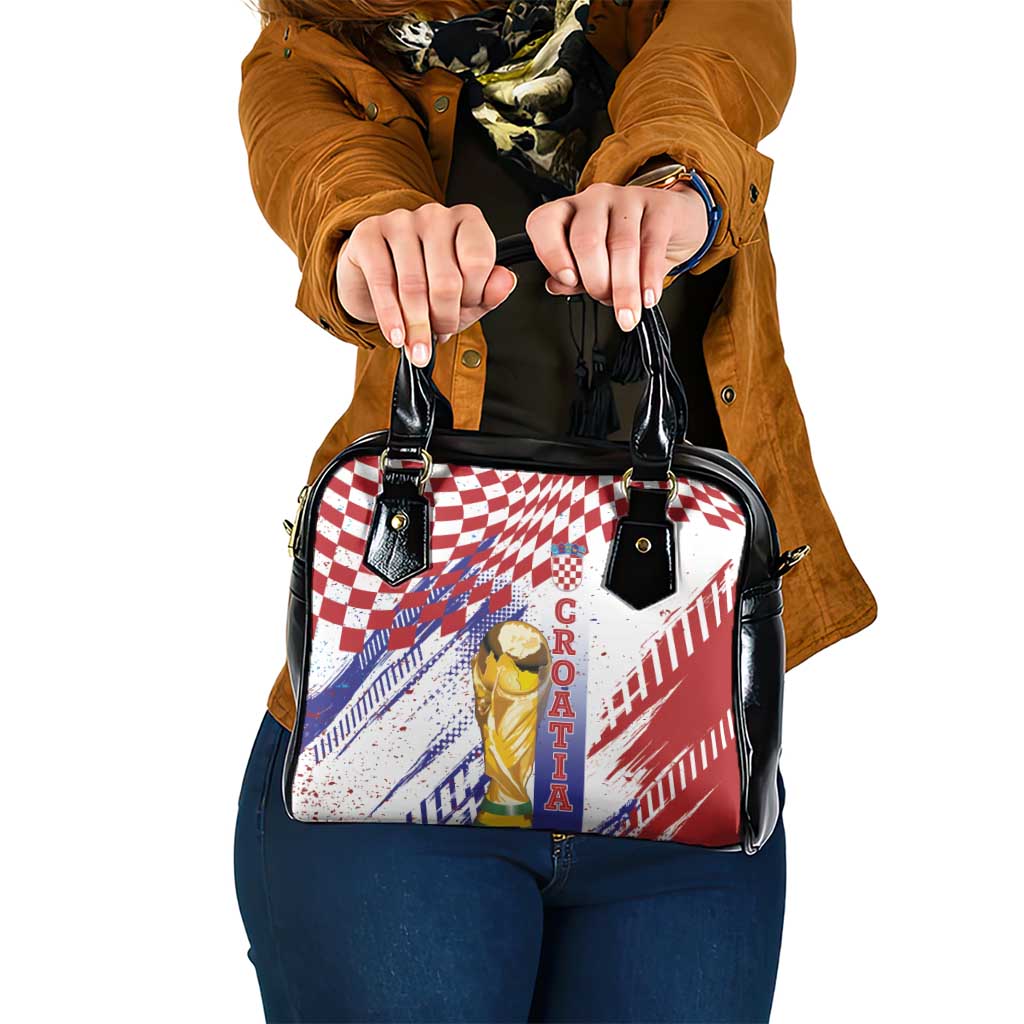 Croatia Football WC2026 White Shoulder Handbag Hrvatska Grunge Checkerboard - Wonder Print Shop