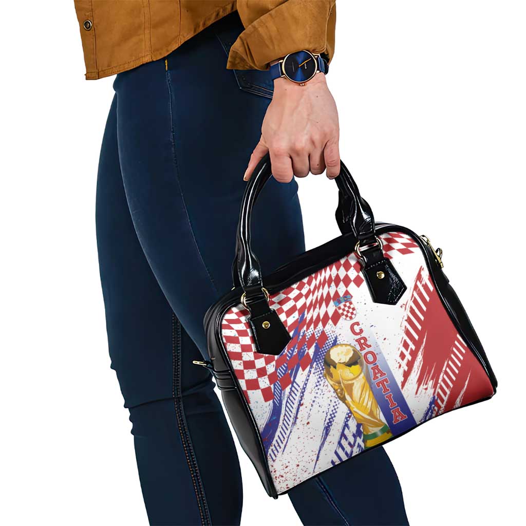 Croatia Football WC2026 White Shoulder Handbag Hrvatska Grunge Checkerboard - Wonder Print Shop