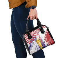 Croatia Football WC2026 White Shoulder Handbag Hrvatska Grunge Checkerboard - Wonder Print Shop