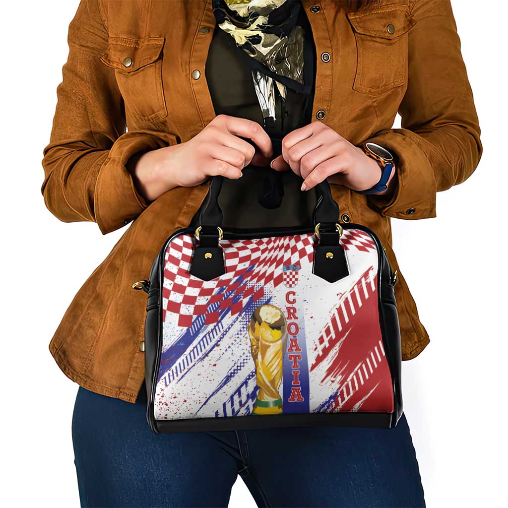 Croatia Football WC2026 White Shoulder Handbag Hrvatska Grunge Checkerboard - Wonder Print Shop