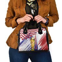 Croatia Football WC2026 White Shoulder Handbag Hrvatska Grunge Checkerboard - Wonder Print Shop