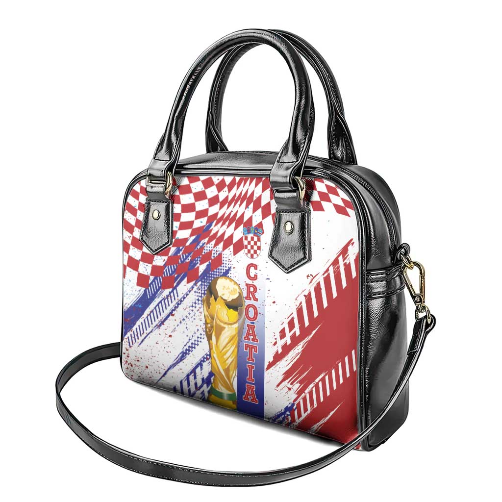 Croatia Football WC2026 White Shoulder Handbag Hrvatska Grunge Checkerboard - Wonder Print Shop