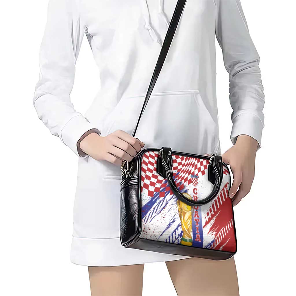 Croatia Football WC2026 White Shoulder Handbag Hrvatska Grunge Checkerboard - Wonder Print Shop