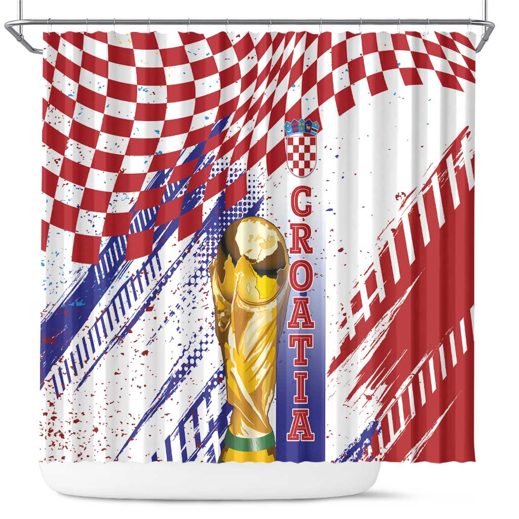 Croatia Football WC2026 White Shower Curtain Hrvatska Grunge Checkerboard - Wonder Print Shop