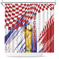Croatia Football WC2026 White Shower Curtain Hrvatska Grunge Checkerboard - Wonder Print Shop