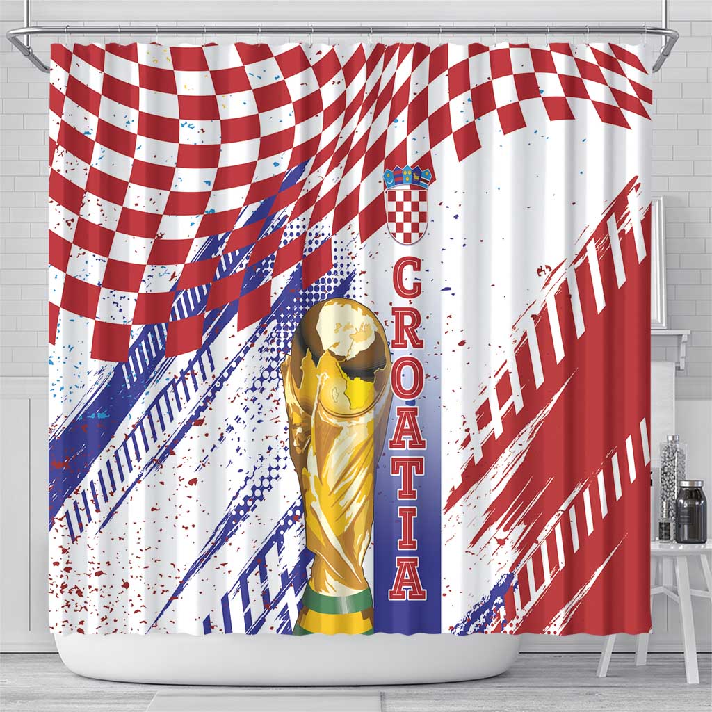Croatia Football WC2026 White Shower Curtain Hrvatska Grunge Checkerboard - Wonder Print Shop