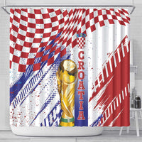 Croatia Football WC2026 White Shower Curtain Hrvatska Grunge Checkerboard - Wonder Print Shop
