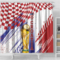 Croatia Football WC2026 White Shower Curtain Hrvatska Grunge Checkerboard - Wonder Print Shop