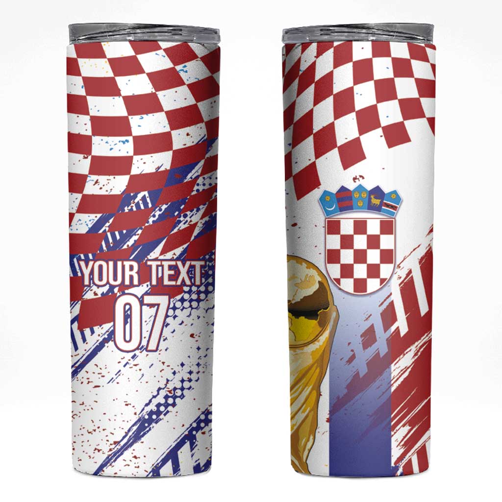 Croatia Football Custom WC2026 White Skinny Tumbler Hrvatska Grunge Checkerboard - Wonder Print Shop