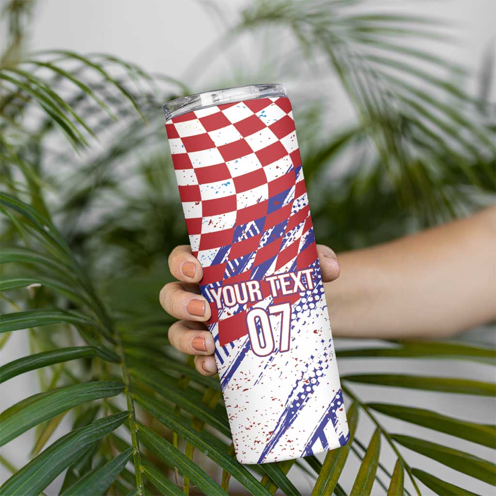 Croatia Football Custom WC2026 White Skinny Tumbler Hrvatska Grunge Checkerboard - Wonder Print Shop