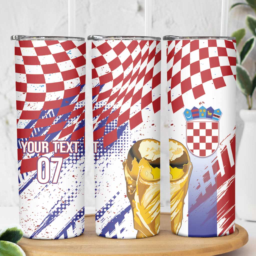 Croatia Football Custom WC2026 White Skinny Tumbler Hrvatska Grunge Checkerboard - Wonder Print Shop