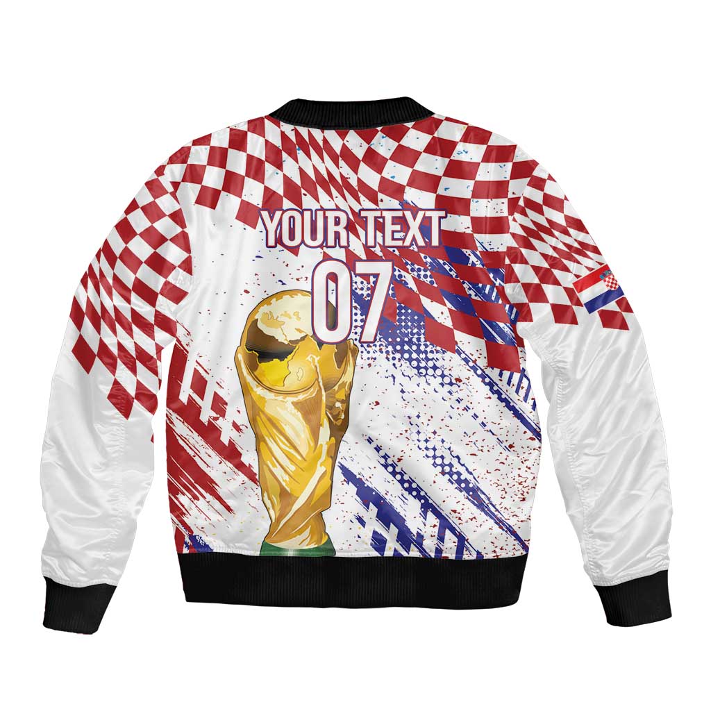 Croatia Football Custom WC2026 White Sleeve Zip Bomber Jacket Hrvatska Grunge Checkerboard - Wonder Print Shop