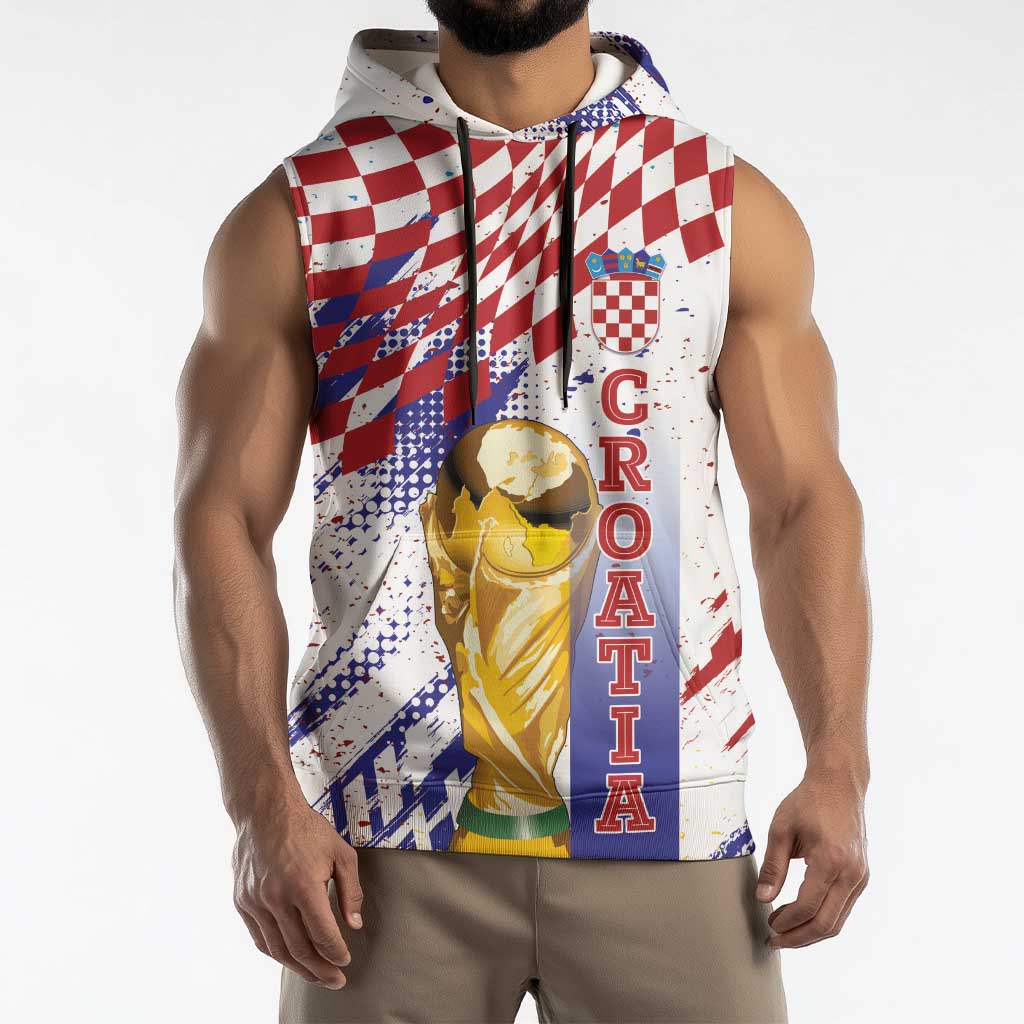 Croatia Football Custom WC2026 White Sleeveless Hoodie Hrvatska Grunge Checkerboard - Wonder Print Shop