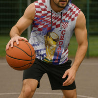 Croatia Football Custom WC2026 White Sleeveless Hoodie Hrvatska Grunge Checkerboard - Wonder Print Shop