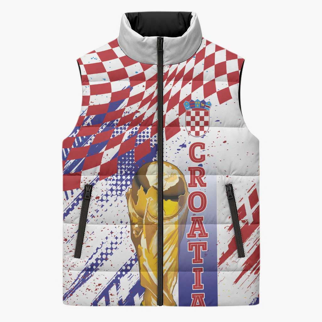 Croatia Football Custom WC2026 White Sleeveless Puffer Jacket Hrvatska Grunge Checkerboard - Wonder Print Shop