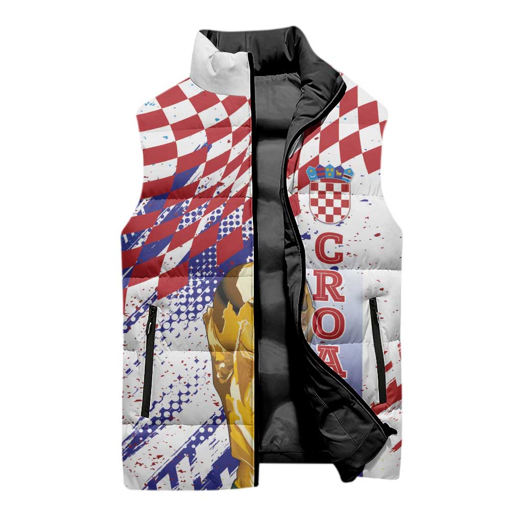 Croatia Football Custom WC2026 White Sleeveless Puffer Jacket Hrvatska Grunge Checkerboard - Wonder Print Shop