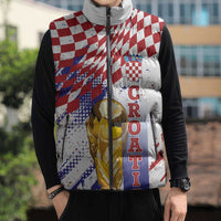 Croatia Football Custom WC2026 White Sleeveless Puffer Jacket Hrvatska Grunge Checkerboard - Wonder Print Shop