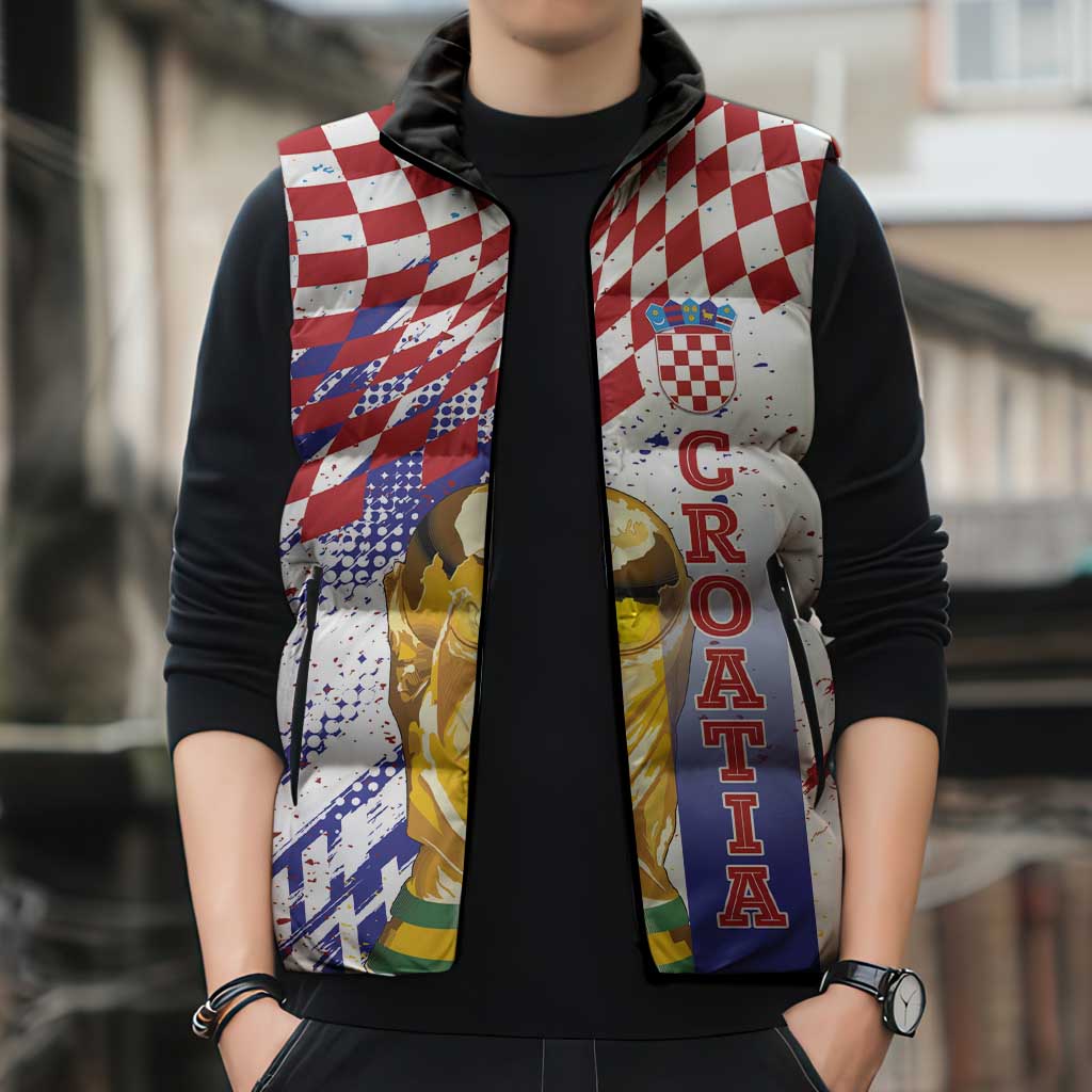 Croatia Football Custom WC2026 White Sleeveless Puffer Jacket Hrvatska Grunge Checkerboard - Wonder Print Shop