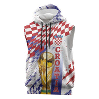 Croatia Football Custom WC2026 White Sleeveless Zip Hoodie Hrvatska Grunge Checkerboard - Wonder Print Shop