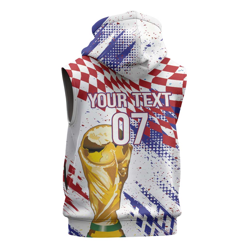 Croatia Football Custom WC2026 White Sleeveless Zip Hoodie Hrvatska Grunge Checkerboard - Wonder Print Shop