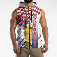 Croatia Football Custom WC2026 White Sleeveless Zip Hoodie Hrvatska Grunge Checkerboard - Wonder Print Shop