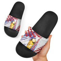 Croatia Football WC2026 White Slide Sandals Hrvatska Grunge Checkerboard - Wonder Print Shop
