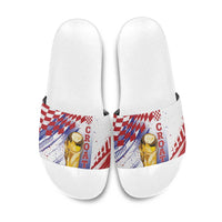 Croatia Football WC2026 White Slide Sandals Hrvatska Grunge Checkerboard - Wonder Print Shop