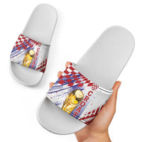 Croatia Football WC2026 White Slide Sandals Hrvatska Grunge Checkerboard - Wonder Print Shop