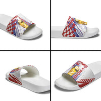 Croatia Football WC2026 White Slide Sandals Hrvatska Grunge Checkerboard - Wonder Print Shop