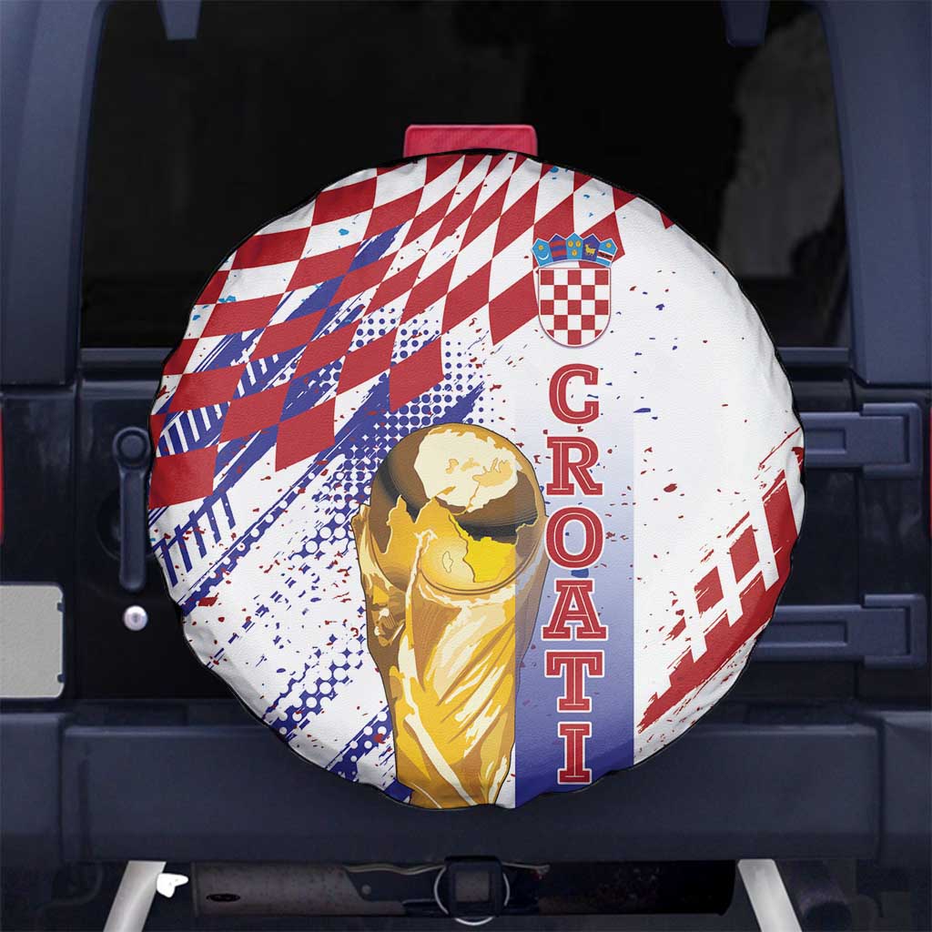 Croatia Football WC2026 White Spare Tire Cover Hrvatska Grunge Checkerboard - Wonder Print Shop