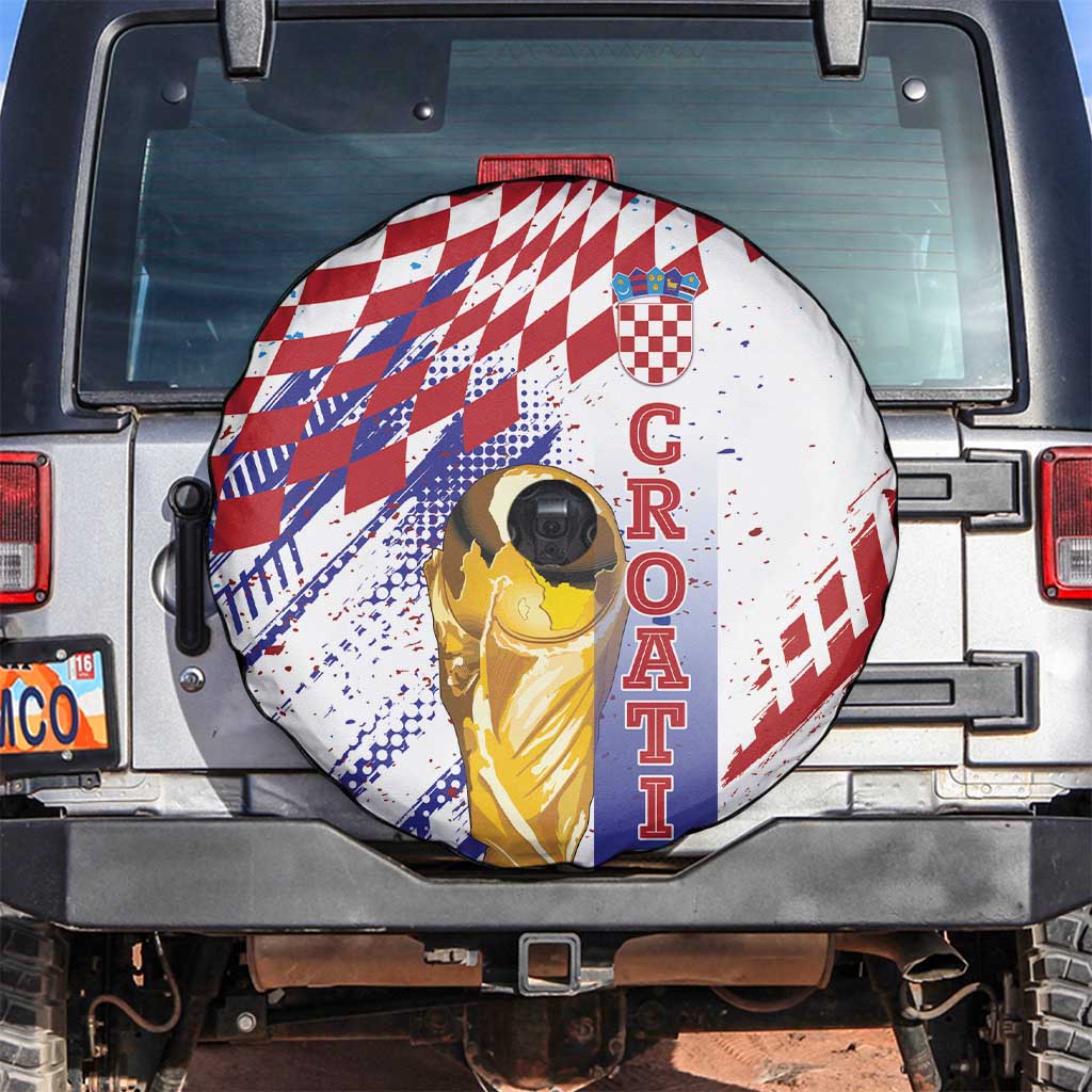 Croatia Football WC2026 White Spare Tire Cover Hrvatska Grunge Checkerboard - Wonder Print Shop