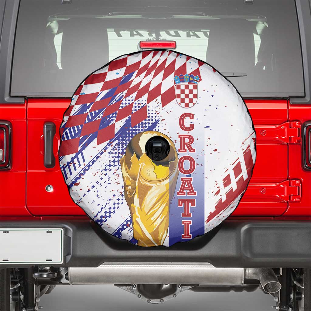 Croatia Football WC2026 White Spare Tire Cover Hrvatska Grunge Checkerboard - Wonder Print Shop