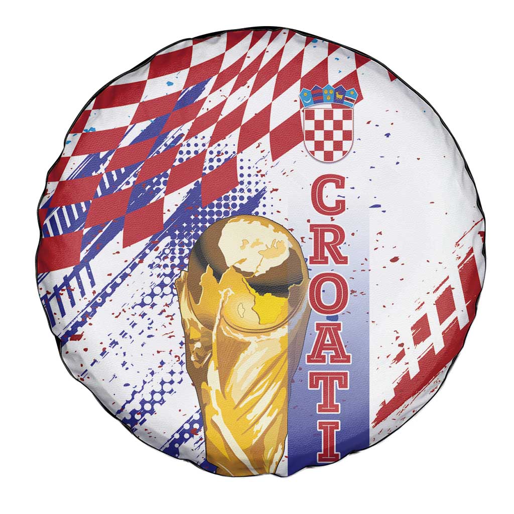 Croatia Football WC2026 White Spare Tire Cover Hrvatska Grunge Checkerboard - Wonder Print Shop