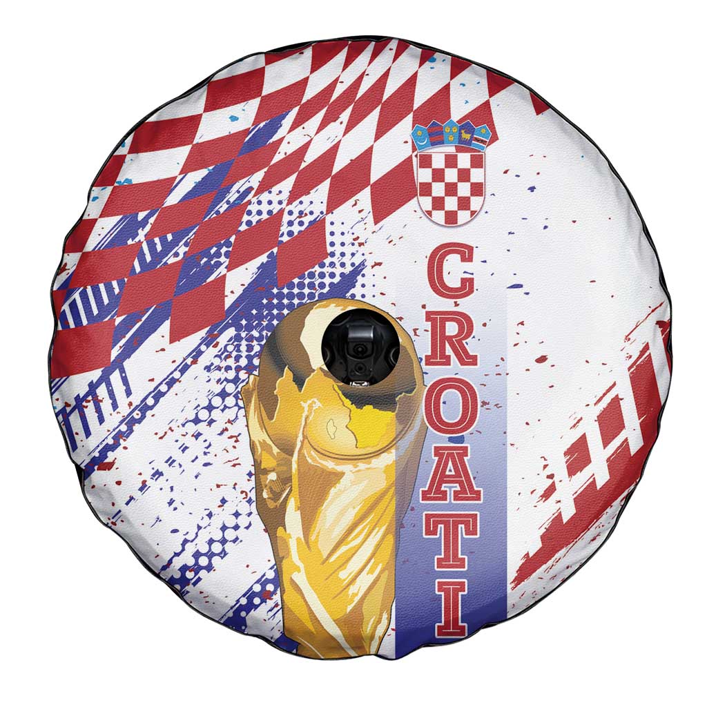 Croatia Football WC2026 White Spare Tire Cover Hrvatska Grunge Checkerboard - Wonder Print Shop