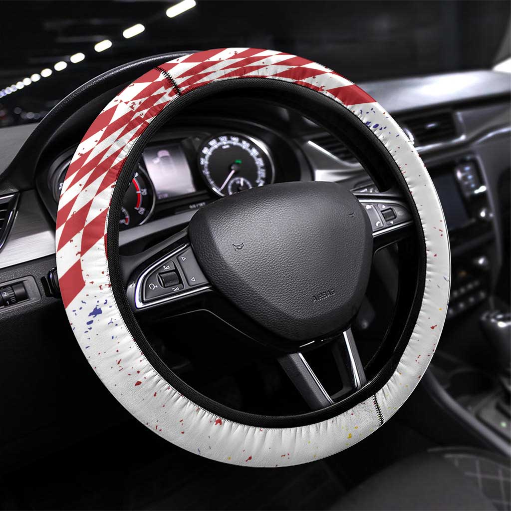 Croatia Football WC2026 White Steering Wheel Cover Hrvatska Grunge Checkerboard - Wonder Print Shop