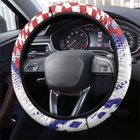Croatia Football WC2026 White Steering Wheel Cover Hrvatska Grunge Checkerboard - Wonder Print Shop