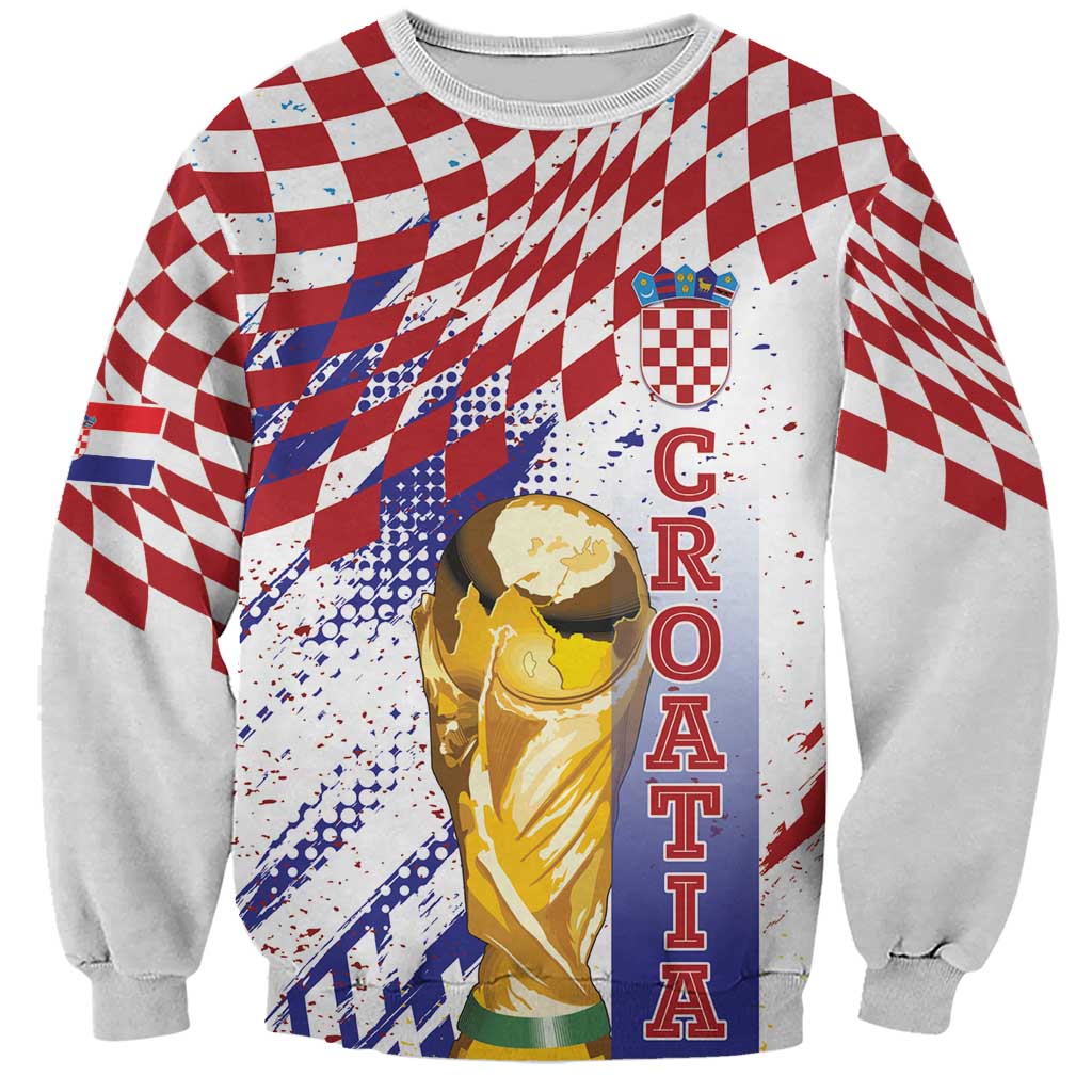 Croatia Football Custom WC2026 White Sweatshirt Hrvatska Grunge Checkerboard - Wonder Print Shop
