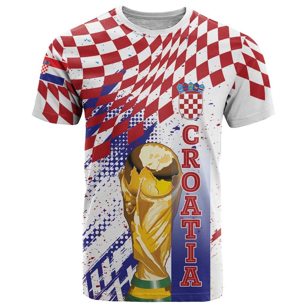 Croatia Football Custom WC2026 White T Shirt Hrvatska Grunge Checkerboard - Wonder Print Shop