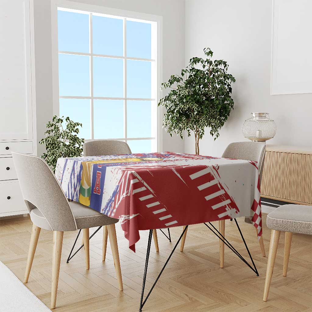 Croatia Football WC2026 White Tablecloth Hrvatska Grunge Checkerboard - Wonder Print Shop