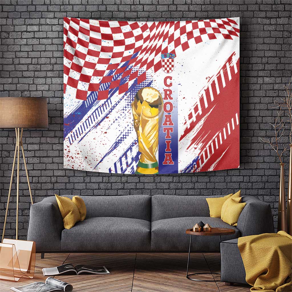 Croatia Football WC2026 White Tapestry Hrvatska Grunge Checkerboard - Wonder Print Shop