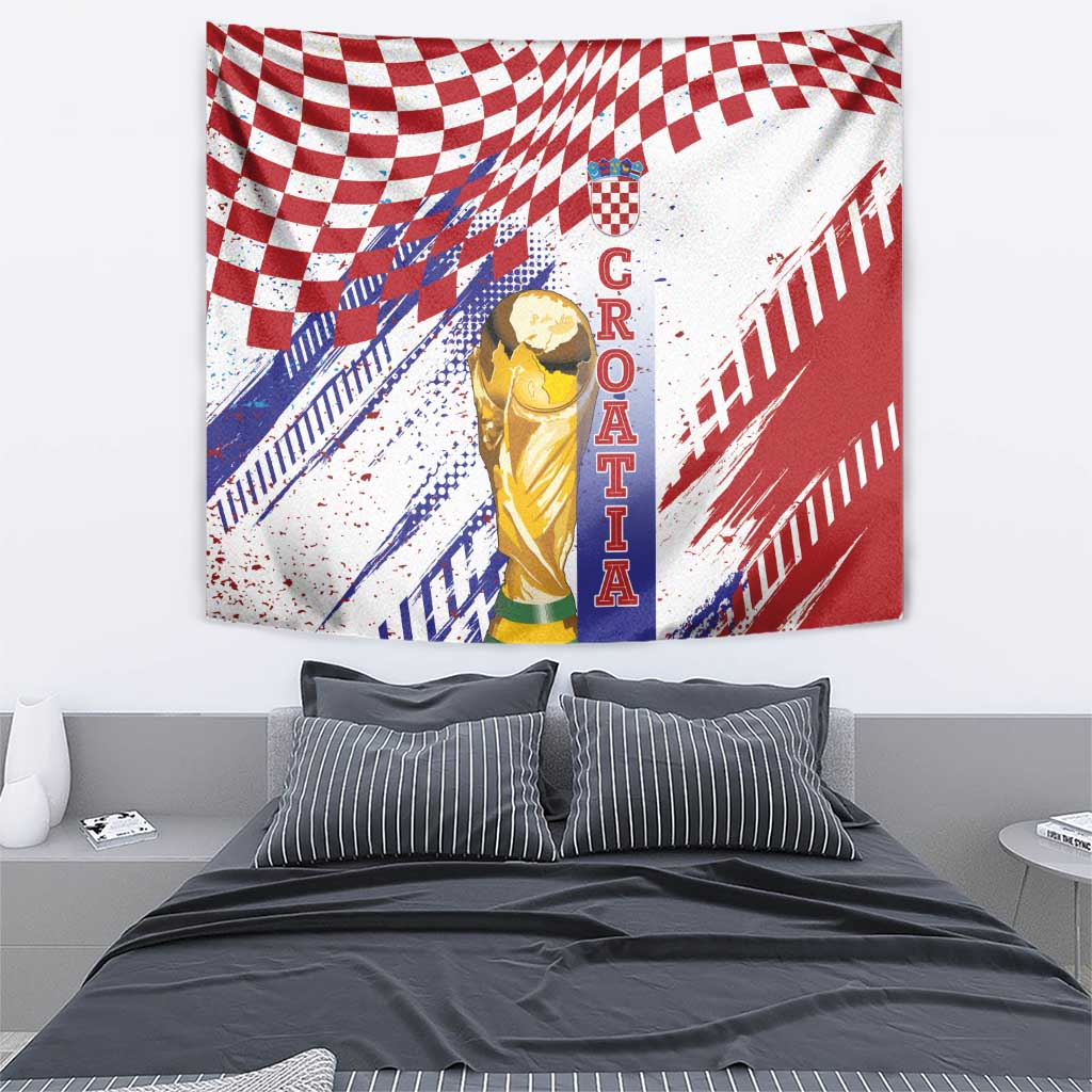 Croatia Football WC2026 White Tapestry Hrvatska Grunge Checkerboard - Wonder Print Shop