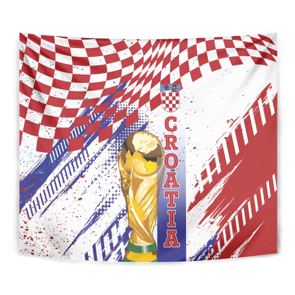 Croatia Football WC2026 White Tapestry Hrvatska Grunge Checkerboard - Wonder Print Shop