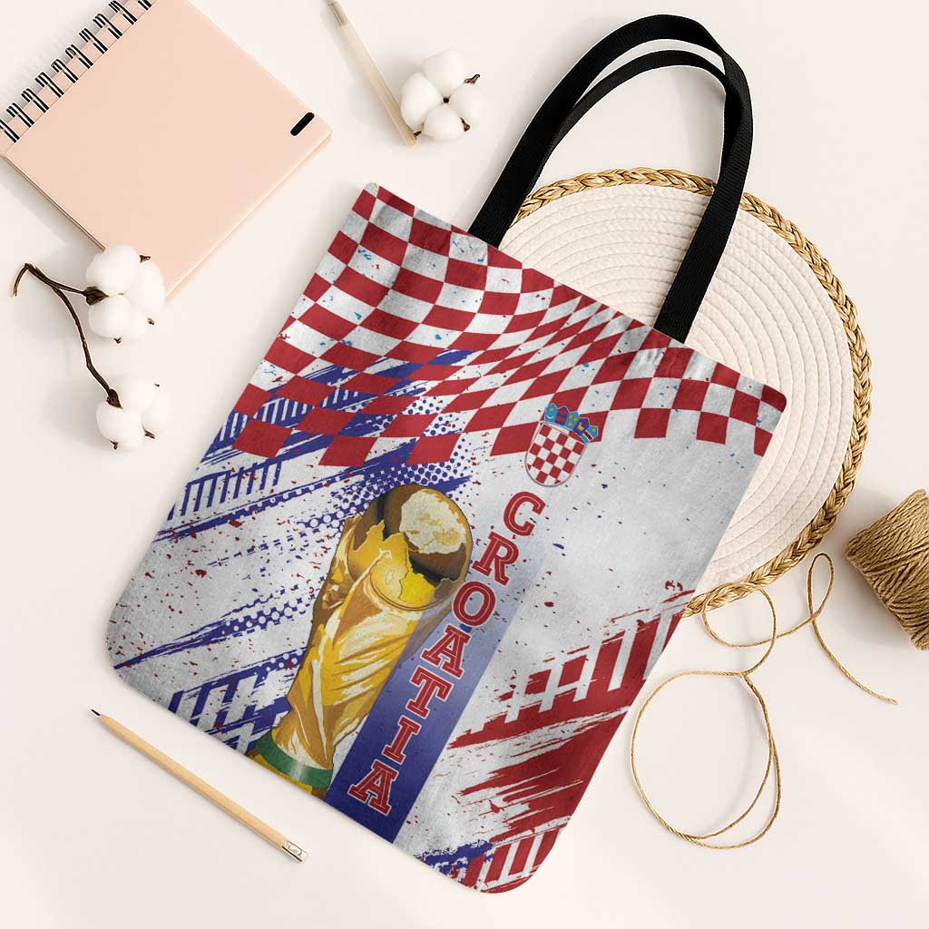 Croatia Football WC2026 White Tote Bag Hrvatska Grunge Checkerboard - Wonder Print Shop