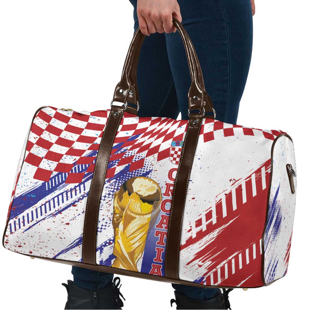 Croatia Football WC2026 White Travel Bag Hrvatska Grunge Checkerboard - Wonder Print Shop